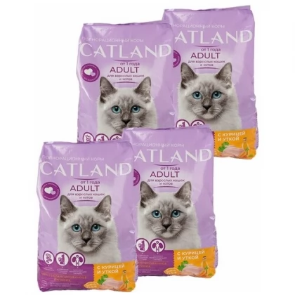 Сухой корм для кошек Catland с курицей и уткой, упаковка 4 шт х 350 г арт. 101805574362 купить в Барнауле недорого, цена 610 руб. в интернет-магазине